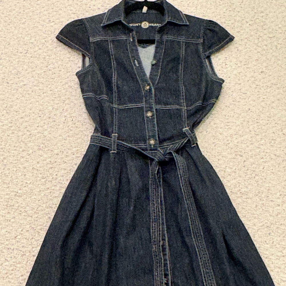 Velvet Heart Blue A-Line Dress Buttoned Tie Front